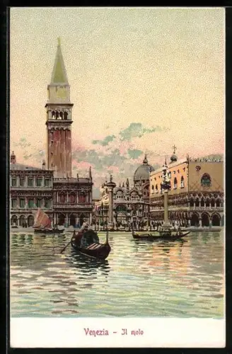 Lithographie Venezia, Il molo, Gondelpartie