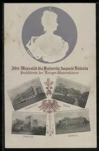 AK Kaiserin Auguste Victoria Königin von Preussen, Protektorin der Krieger-Waisenhäuser Canth, Wittlich, Römhild