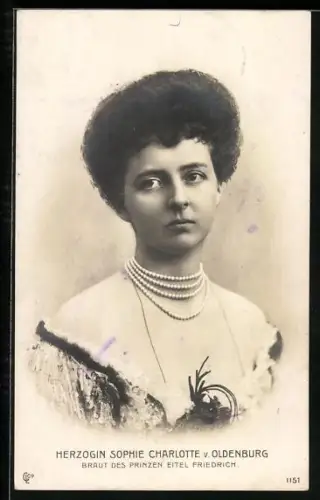 AK Portrait von Herzogin Sophie Charlotte v. Oldenburg, Braut von Prinz Eitel Friedrich von Preussen
