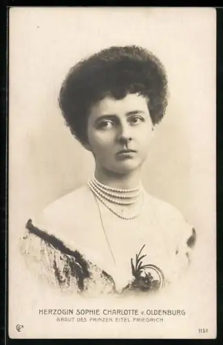 AK Portrait von Herzogin Sophie Charlotte v. Oldenburg, Braut von Prinz Eitel Friedrich von Preussen