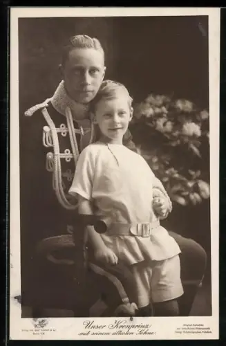 AK Kronprinz Wilhelm von Preussen in Husarenuniform mit Sohn Prinz Wilhelm