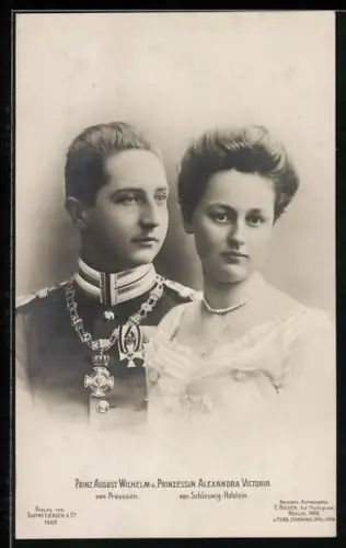 AK Portraits Prinz August Wilhelm von Preussen & Prinzessin Alexandra Victoria von Schleswig-Holstein