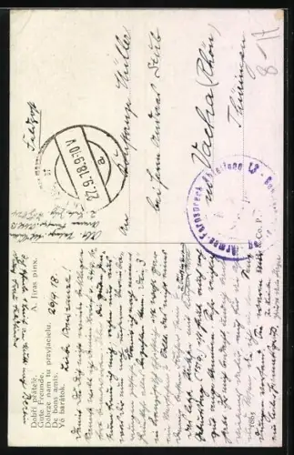 AK Ein Mädchen kuschelt mit ihrer Katze