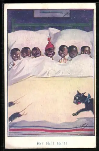 Künstler-AK T. Gilson: Series 282, Ha Ha Ha, Mäuse fliehen vor der Katze