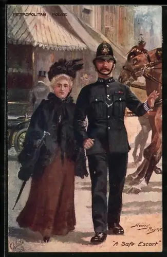 Künstler-AK Harry Payne: Metropolitan Police, A Safe Escort, Bobby, Polizei
