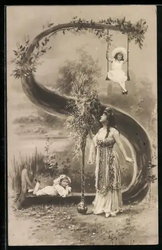 AK Frau mit Kindern am Buchstaben S