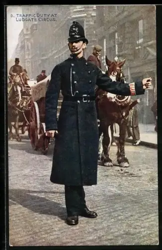 Künstler-AK London Traffic Duty at Ludgate Circus, Bobby, englischer Verkehrspolizist
