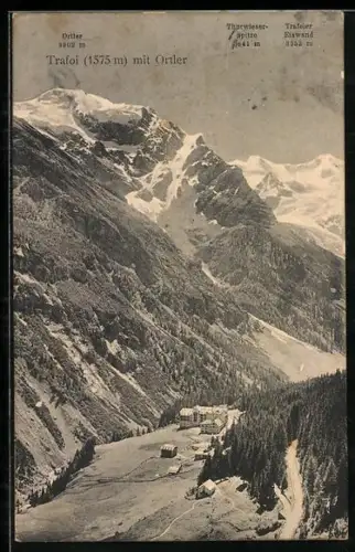 AK Trafoi, Panorama mit Ortler, Thurwieserspitze und Trafoier Eiswand