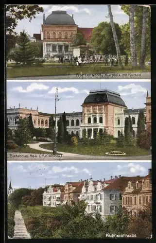 AK Franzensbad, Kurplatz mit Kursaal, Badehaus Nr. 4, Kulmerstrasse