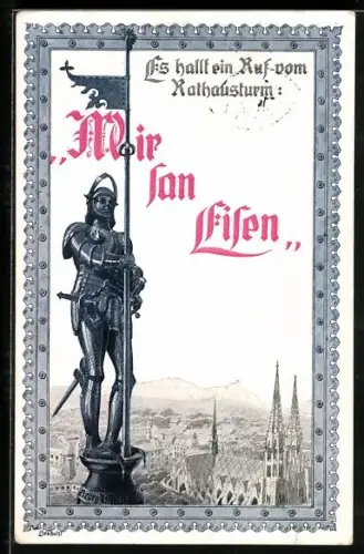 Künstler-AK Wien, Rathausmann im Eisen, Patriotik