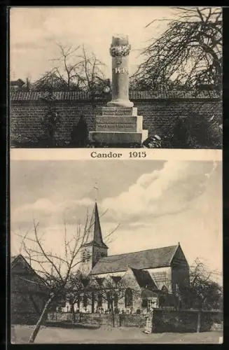 AK Candor, Monument commémoratif 1914-1915 et église du village