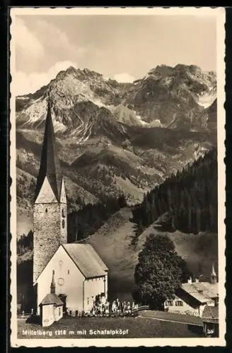 AK Mittelberg, Kirche mit Friedhof gegen Schafalpköpf