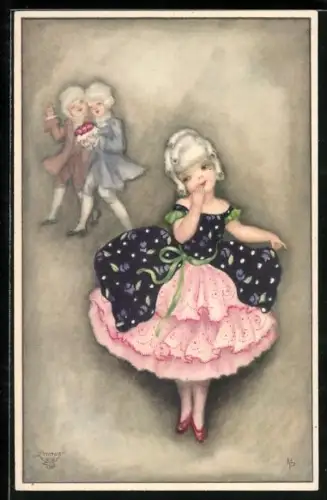 Künstler-AK Hannes Petersen: Schüchternes Fräulein im geblümten Kleid