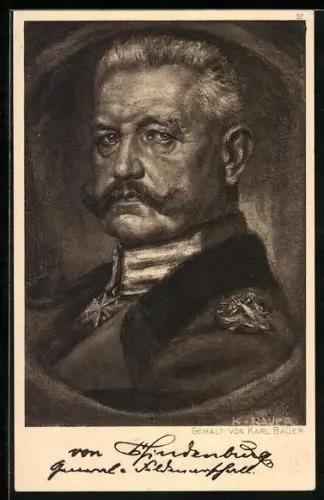 Künstler-AK Paul von Hindenburg in Uniform