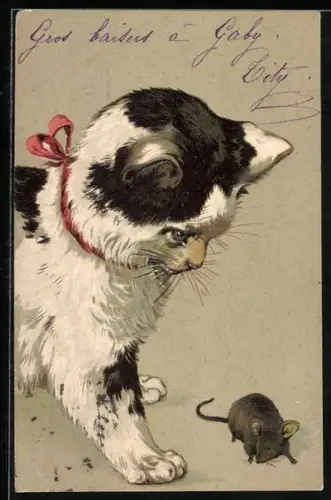 Lithographie Katz und Maus