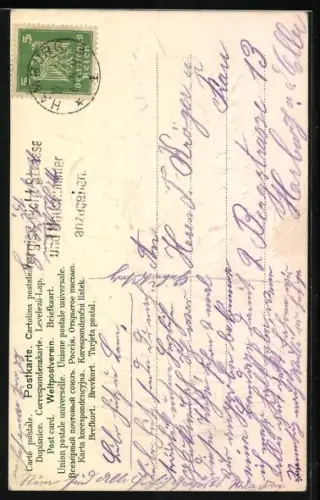 AK Süsse Katze in einem Weidenkorb mit Schleife