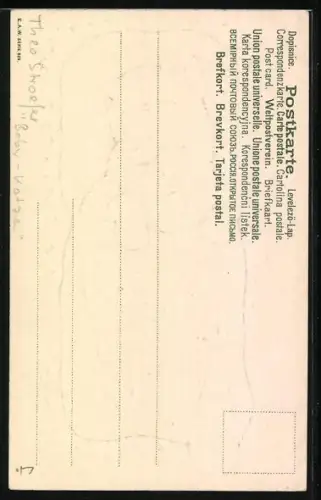 AK Maunzendes Kätzchen im Schlafsack mit Ball