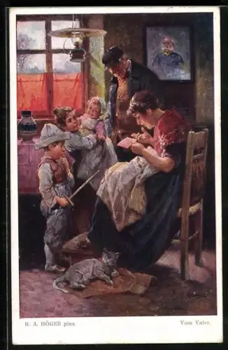 Künstler-AK Rud.A. Höger: Mutter liest ihren Kindern Brief von Vater vor