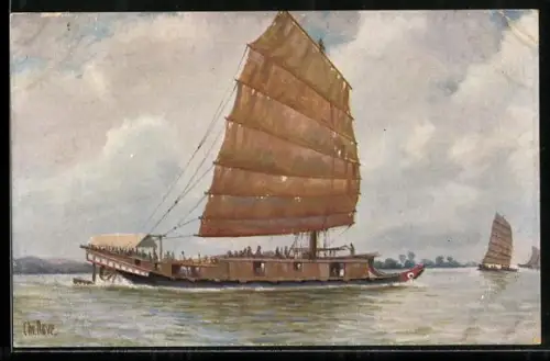 Künstler-AK Christopher Rave: Passagierboot auf dem Cantonfluss, China
