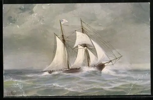 Künstler-AK Christopher Rave: Amerikanische Schonerbrigg um 1838 auf stürmischer See