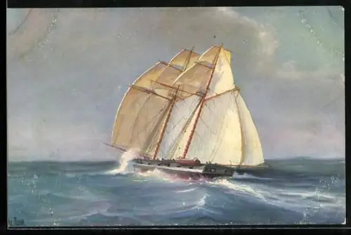 Künstler-AK Christopher Rave: Kriegsschoner, 19. Jh.