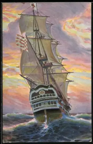 Künstler-AK Christopher Rave: Bremisches Vollschiff Mercur auf hoher See, Anfang des 19. Jahrhunderts