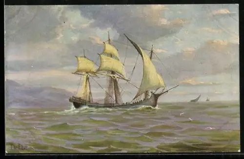 Künstler-AK Christopher Rave: Mittelländische Barke, 19. Jh.