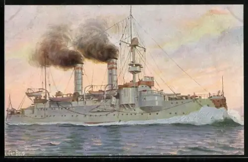 Künstler-AK Christopher Rave: SM Küstenpanzer Odin in Fahrt