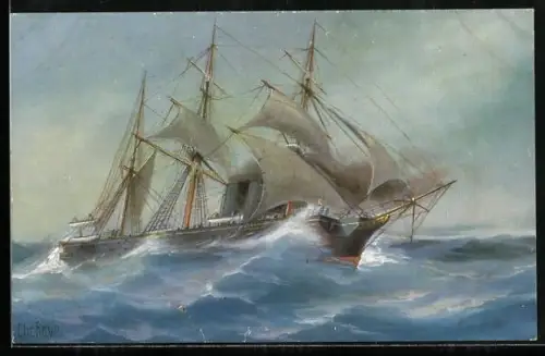 Künstler-AK Christopher Rave: S. M. Schulschiff Sophie auf hoher See, 1881