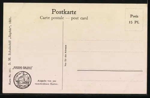Künstler-AK Christopher Rave: S. M. Schulschiff Sophie auf hoher See, 1881
