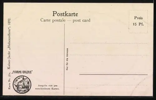 Künstler-AK Christopher Rave: Kaiser-Jacht Hohenzollern 1892