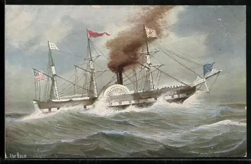 Künstler-AK Christopher Rave: Erster deutsch-amerikanischer Postdampfer Washington um 1847