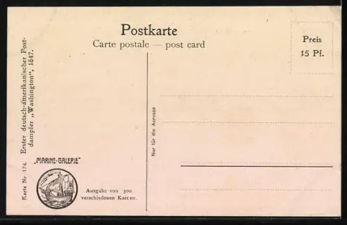 Künstler-AK Christopher Rave: Erster deutsch-amerikanischer Postdampfer Washington um 1847