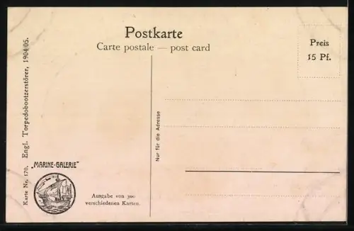 Künstler-AK Christopher Rave: Engl. Torpedobootzerstörer, 1904 /05