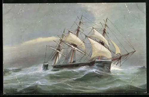 Künstler-AK Christopher Rave: Britisches Turmschiff Captain auf hoher See, 1870