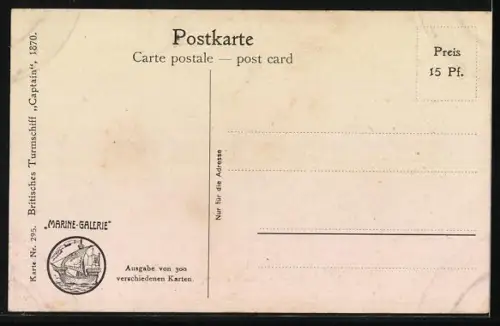 Künstler-AK Christopher Rave: Britisches Turmschiff Captain auf hoher See, 1870