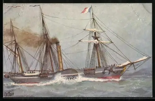Künstler-AK Chr. Rave: Fransche Raderstoomboot