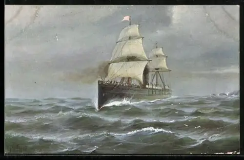 Künstler-AK Christopher Rave: Dampfer Mosel des Norddeutschen Lloyd auf hoher See, 2. Hälfte des 19. Jahrh.