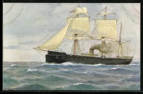 Künstler-AK Christopher Rave: Marine-Galerie, Karte Nr. 297, Erstes französisches Panzerschiff La Gloire, 1859