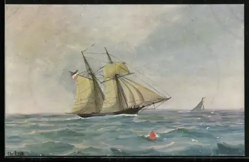 Künstler-AK Christopher Rave: Deutscher Schoner um 1840 auf ruhiger See