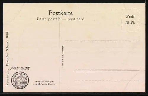 Künstler-AK Christopher Rave: Deutscher Schoner um 1840 auf ruhiger See