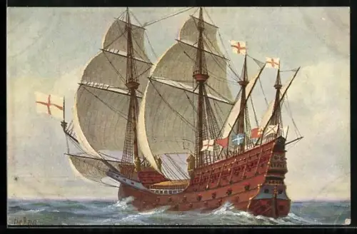 Künstler-AK Christopher Rave: Englisches Kriegsschiff, 16. Jh.