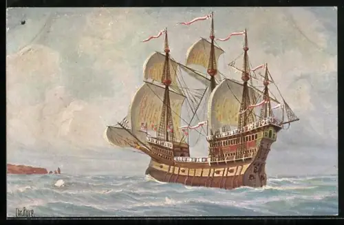 Künstler-AK Christopher Rave: Englisches Kriegsschiff Great Michael in Fahrt, 1500