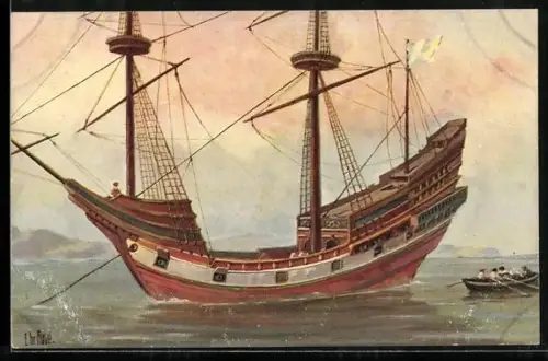 Künstler-AK Chr. Rave: Französchisches Handelsschiff vor Anker