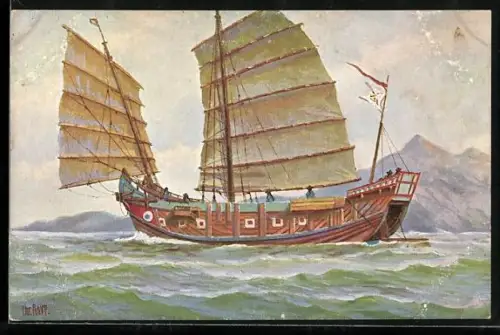 Künstler-AK Chr. Rave: Grosses chinesisches Salztransportboot auf See