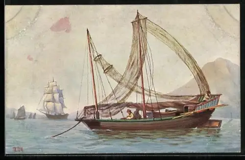 Künstler-AK Chr. Rave: Grosses chinesisches Fischerboot