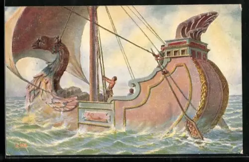 Künstler-AK Christopher Rave: Römisches Handelsschiff vor Christi