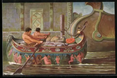 Künstler-AK Christopher Rave: Boot eines vornehmen Röhmers um Christi