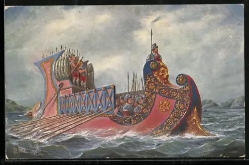 Künstler-AK Christopher Rave: Marine-Galerie, Karte Nr. 19, Römisches Kriegsschiff, 1. Jahrh. v. Chr.