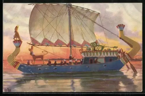 Künstler-AK Christopher Rave: Reiseschiff eines Prinzen, Alt-Ägypten